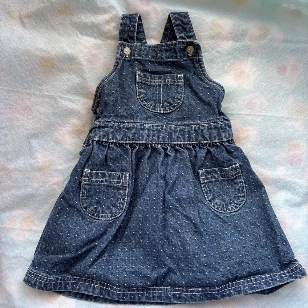 EUC Vintage Toddler Girl 2T Denim Jumper Dress Overalls Dress Beautiful‎